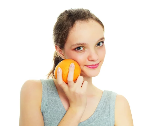Meisje met een oranje — Stockfoto