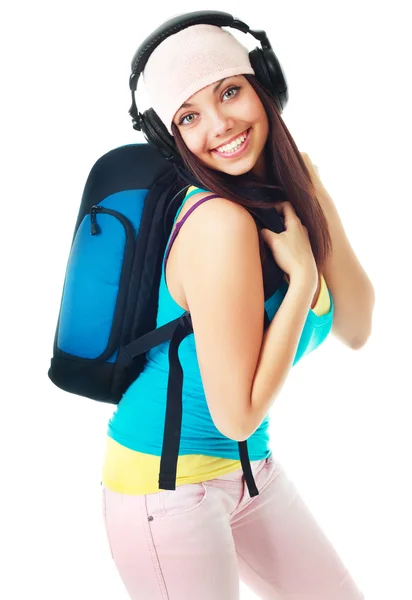Girl with a rucksack — Stock Photo, Image