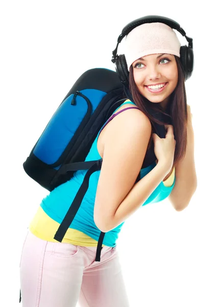 Girl with a rucksack — Stock Photo, Image