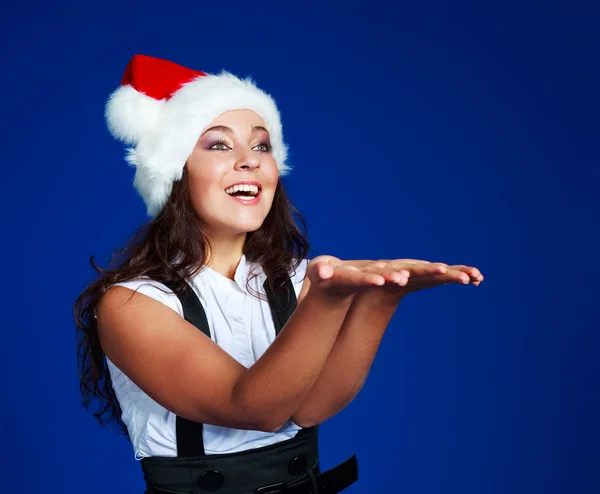 Donna d'affari con un cappello da Babbo Natale — Foto Stock