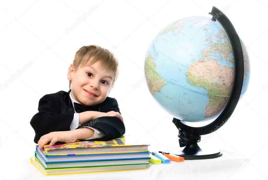 Schoolboy with a globe