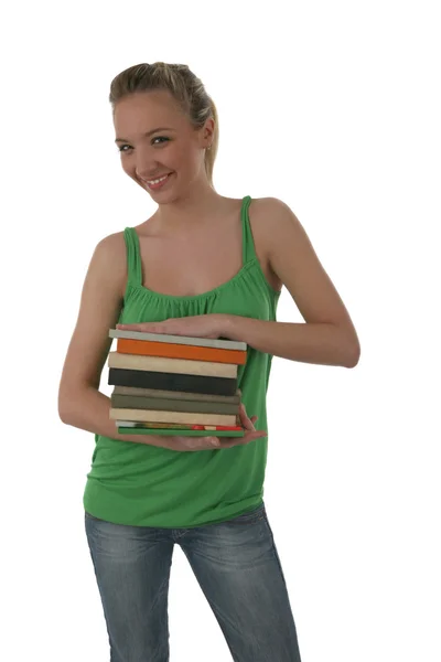 Jente med bøker – stockfoto