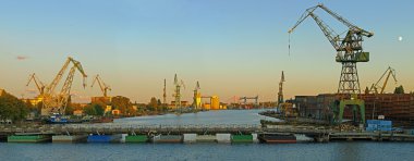 Gdansk Shipyard in a panorama clipart