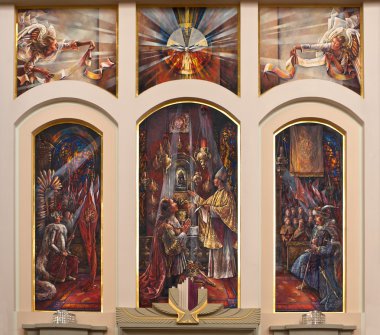 Religious painting in church interior clipart