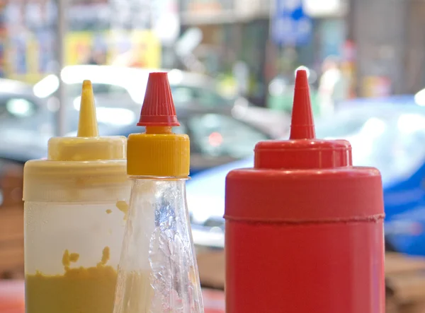 Mustard, mayonnaise and ketchup Stock Photo