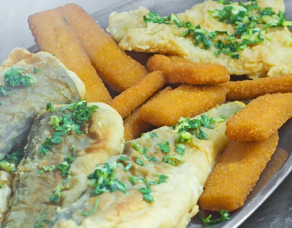 stock image Fried fish meat and fish sticks