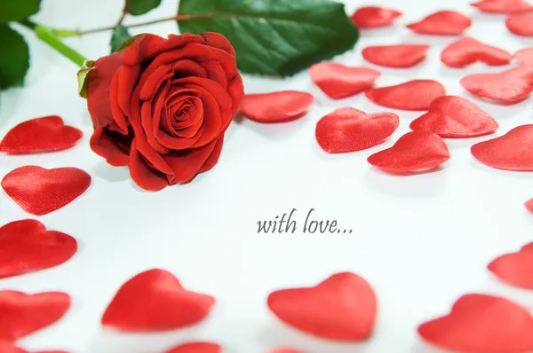 Red rose and little hearts — Stock Photo, Image