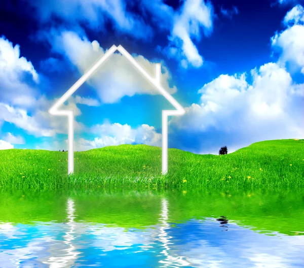 Nya hus fantasi vision på gröna mig — Stockfoto