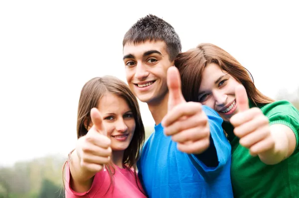 Happy friends giving okey sign — Stock Photo, Image