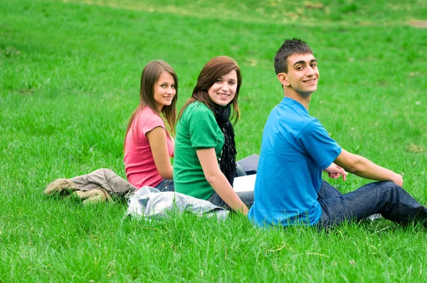 Jóvenes estudiantes aprendiendo al aire libre —  Fotos de Stock