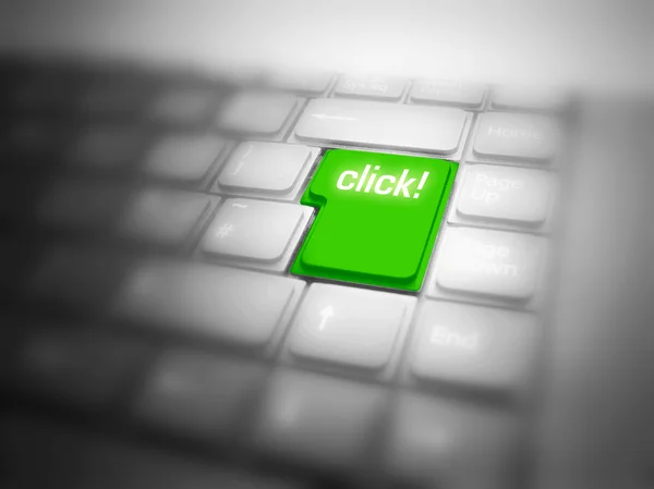 Velké zelené tlačítko s click! — Stock fotografie