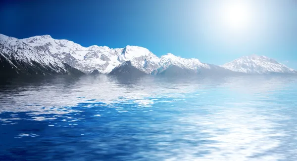 Snowy winter mountains. Abstact water — Stock Photo, Image