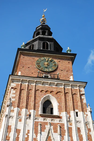Ratusz z zegarem w Krakowie lato — Zdjęcie stockowe