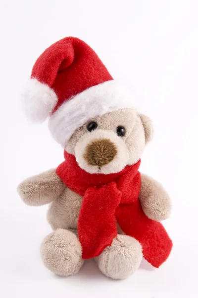 stock image Teddy bear in Santa hat on white