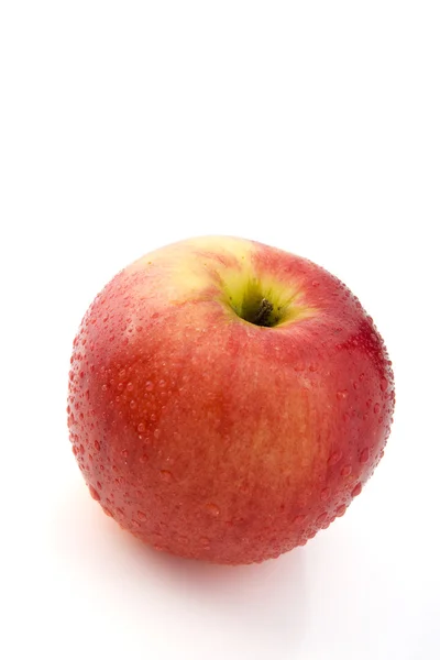 在白色的红色苹果上浇水 — 图库照片