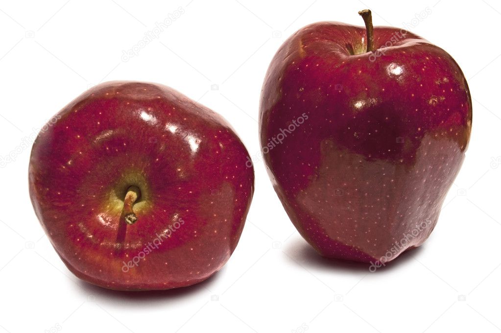 Two red apples on white background