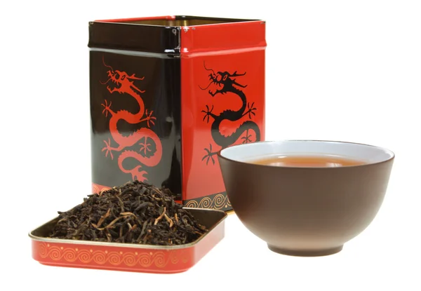 Caixa de chá e xícara — Fotografia de Stock