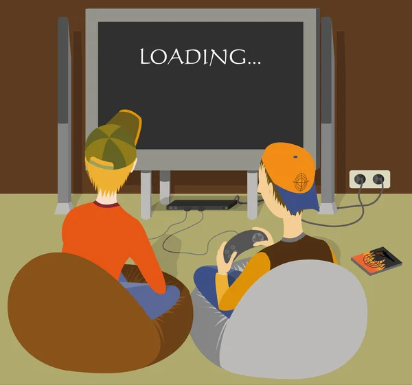Two boys playing a game console Stock Illustration