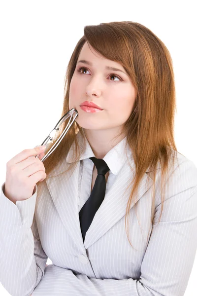 Business woman holding glasses — Stock Photo, Image