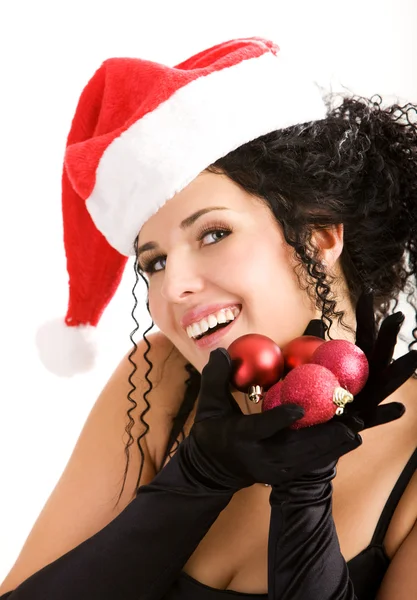 Mujer joven con sombrero de Santa Claus — Foto de Stock