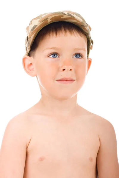 Chłopiec w czapkę wojskową — Zdjęcie stockowe