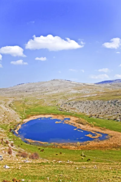 Голубое озеро в горах — стоковое фото