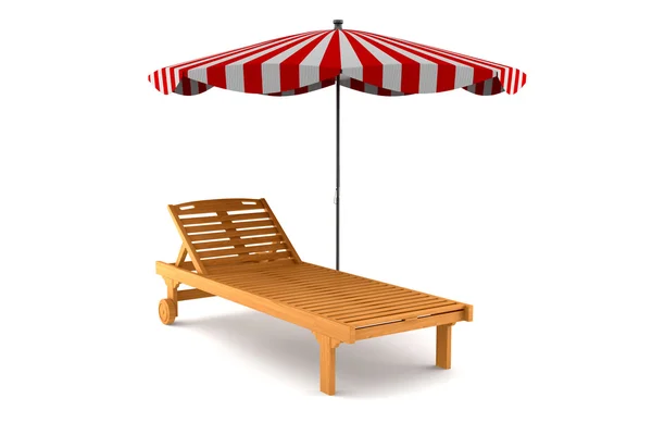stock image Wooden beach chair and umbrella isolated