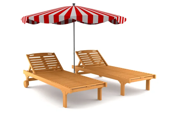 Dos sillas de playa y sombrilla aislados — Foto de Stock