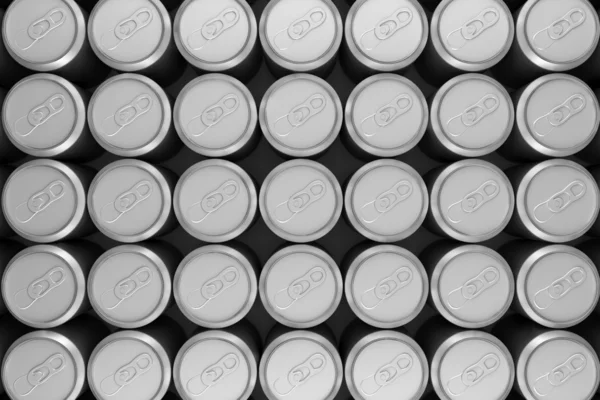 Un sacco di lattine di birra in alluminio in fila — Foto Stock