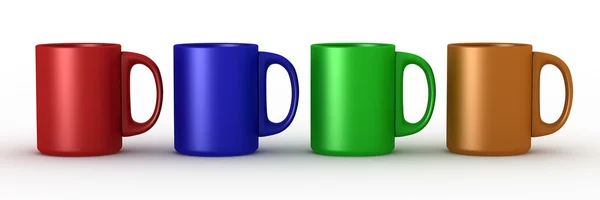 Cuatro tazas de cerámica de color aislado — Foto de Stock