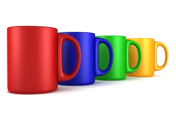 Cztery Puchary ceramiczne kolor na białym tle — Zdjęcie stockowe