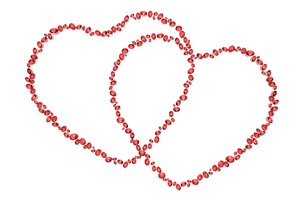 Diamantes rojos en forma de dos corazones — Foto de Stock