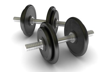 iki metal dumbell üzerinde beyaz izole