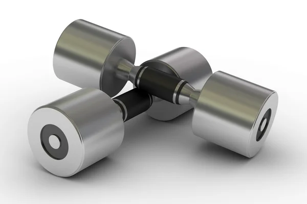 Dois halteres metálicos isolados em branco — Fotografia de Stock