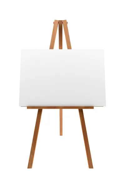 Caballete de madera con lienzo en blanco aislado — Foto de Stock