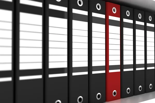 Red file folder among black folders — Stock Photo, Image