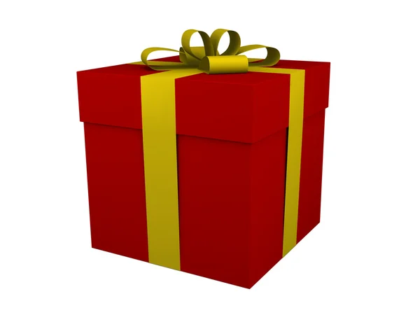Red gift box with yellow ribbon — Stock Photo, Image