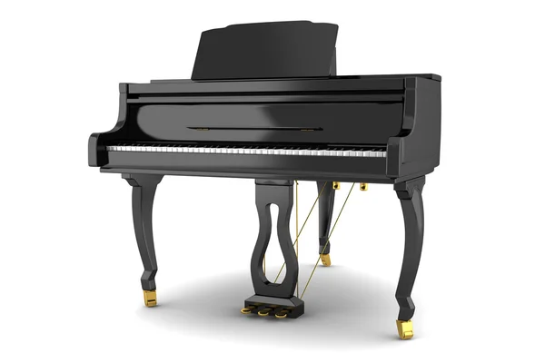 흰색 절연 검은 그랜드 피아노 — 스톡 사진