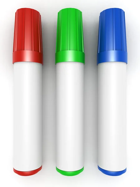 Tre färg markörer — Stockfoto