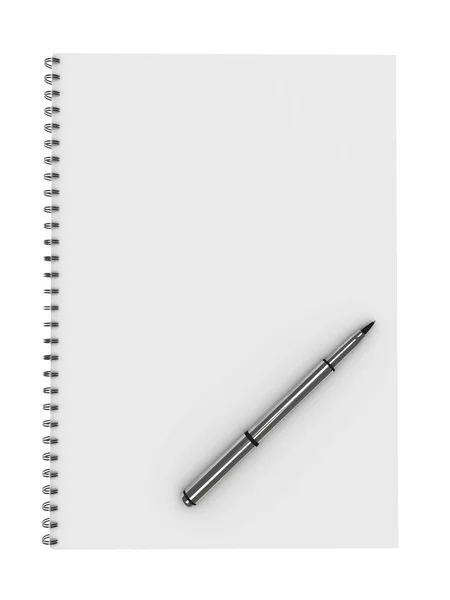 Prázdný zápisník s perem, samostatný — Stock fotografie