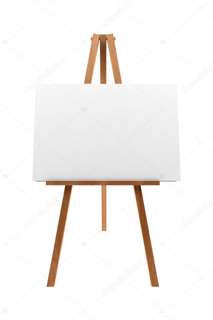 Wooden easel with blank canvas isolated