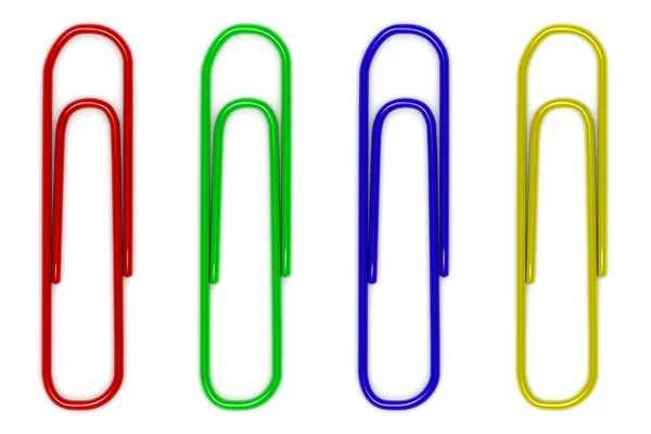 Τέσσερις συνδετήρες χρώμα που απομονώνονται σε λευκό — Φωτογραφία Αρχείου