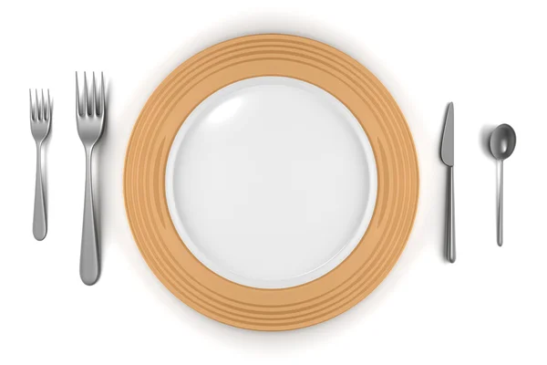 Пустая тарелка с ножом, вилкой и ложкой — стоковое фото