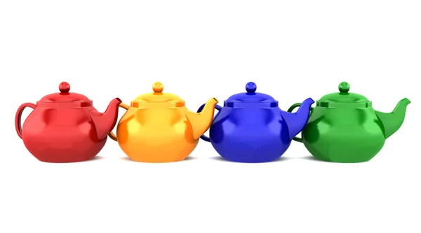 Négy szín a teáskannák elszigetelt fehér — Stock Fotó