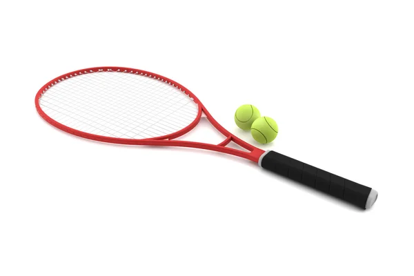 Raqueta de tenis con dos bolas aisladas — Foto de Stock