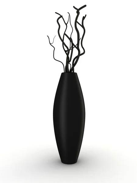 Czarny wazon z suchego drewna na białym tle — Zdjęcie stockowe