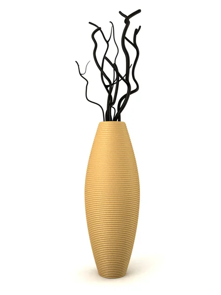 Vaso marrone con legno secco isolato — Foto Stock