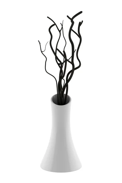 Weiße Vase mit trockenem Holz isoliert — Stockfoto