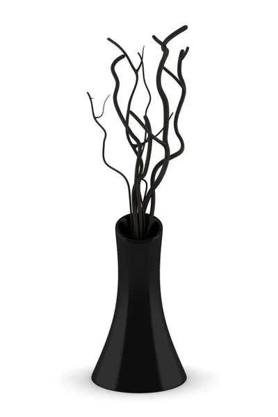 Schwarze Vase mit trockenem Holz isoliert — Stockfoto