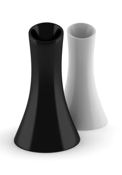 Dva černé a bílé vázy, samostatný — Stock fotografie